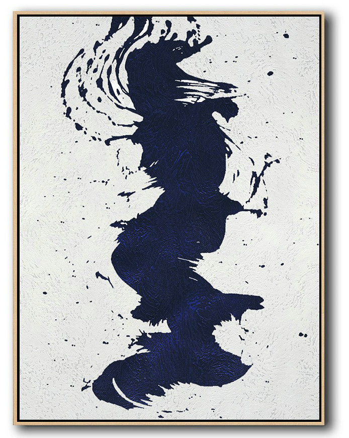 Huge Abstract Painting On Canvas,Buy Hand Painted Navy Blue Abstract Painting Online,Colorful Wall Art